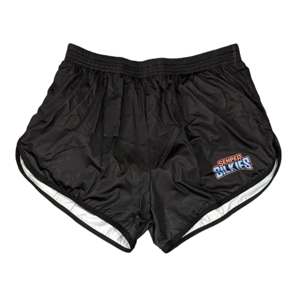 NWOT Semper Silkies Shorts Mens L Logo Spellout Black Lined Ranger USA
